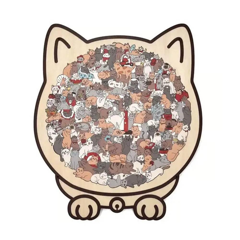 135-Piece Cat Shaped Wooden Puzzle – Colorful Morandi Animal Art Jigsaw
