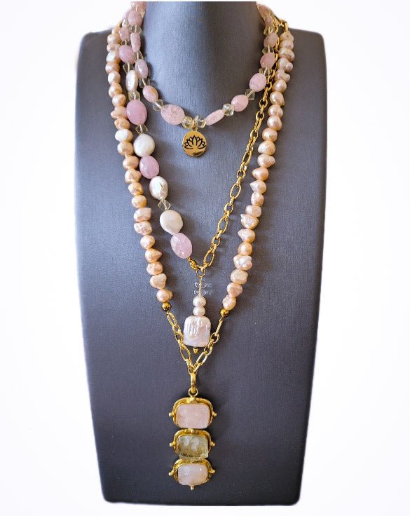 Morganite and Freshwater Pearl Multi Necklace