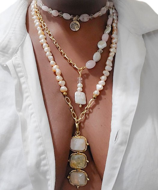 Morganite and Freshwater Pearl Multi Necklace
