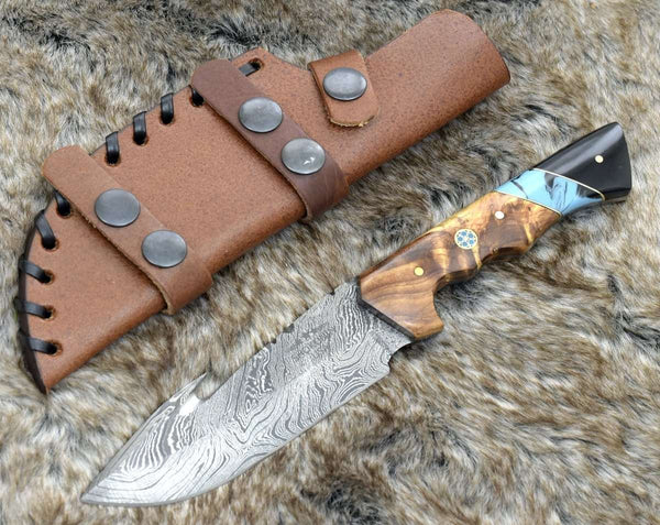 Morph Gut Hook Hunting Knife with Exotic Olive Wood & Turquoise Handle