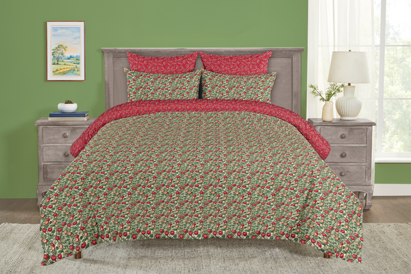 5 Piece Reversible Duvet Cover Set | Cotton Blend | Apple - William Morris Inspired Collection