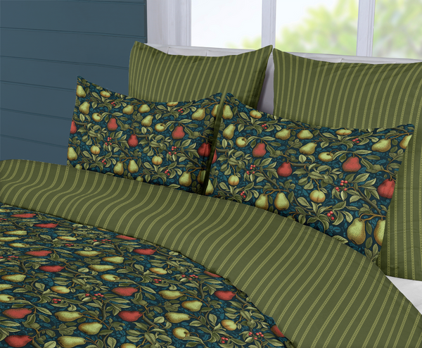 5 Piece Reversible Duvet Cover Set | Cotton Blend | Pears - William Morris Inspired Collection