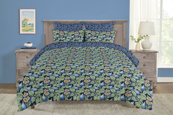 5 Piece Reversible Duvet Cover Set | Cotton Blend | Sliced Fig - William Morris Inspired Collection