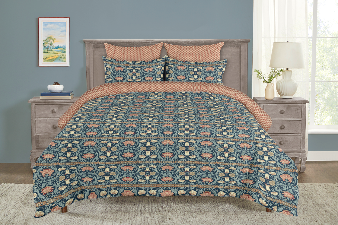 5 Piece Reversible Duvet Cover Set | Cotton Blend | Tewksbury - William Morris Inspired Collection