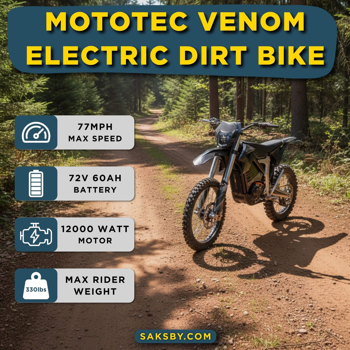 MotoTec Venom High-Performance 72V/12000W Electric Dirt Bike, White (SAK70326)