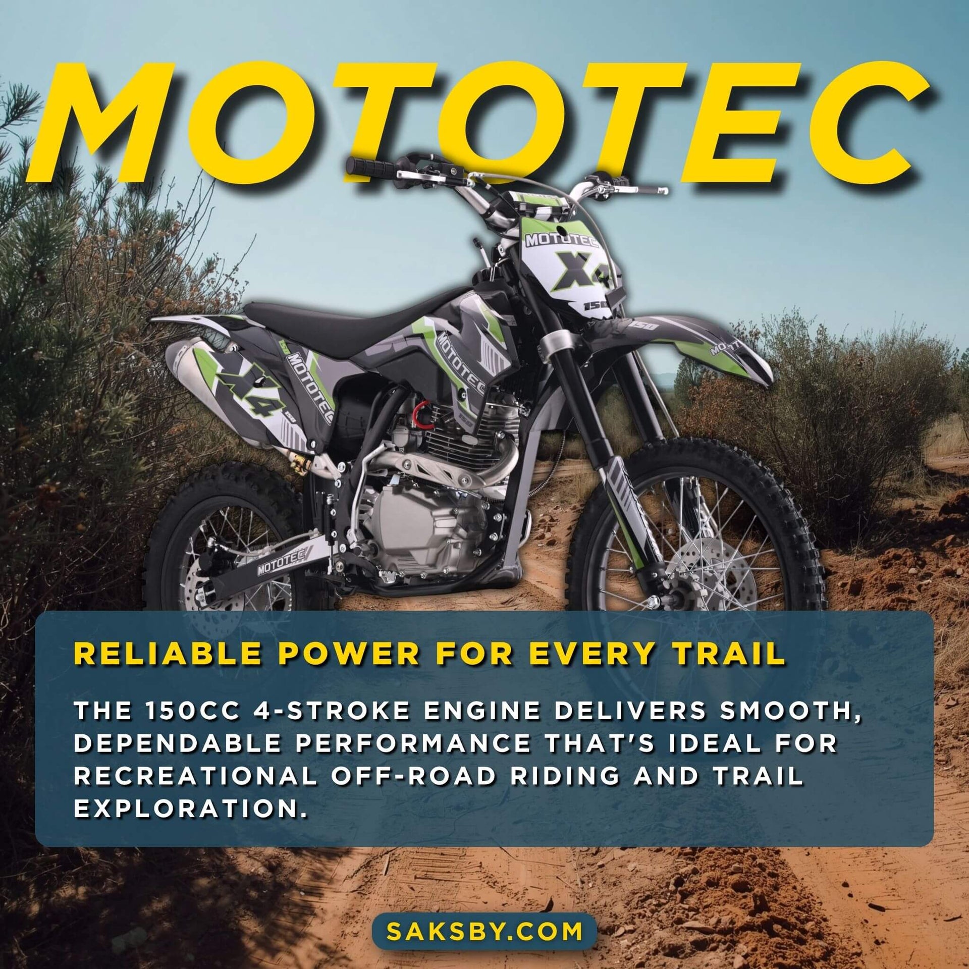 MotoTec X4 150CC 4-Stroke High-Performance Gas-Powered Dirt Bike (SAK95731)