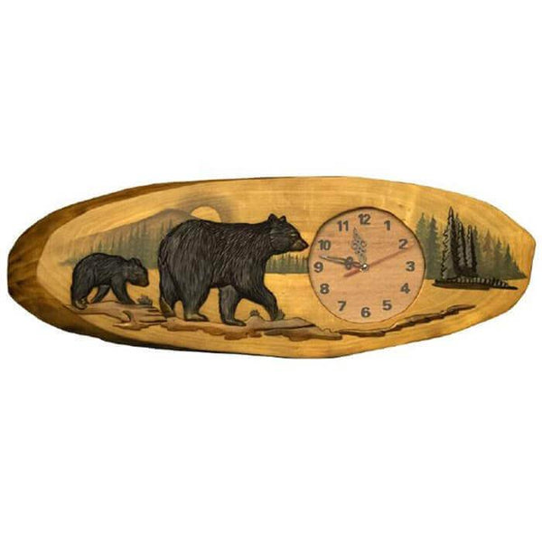 Mountain Meadow Bear Hand Carved Clock - Gifts for You 'n Me