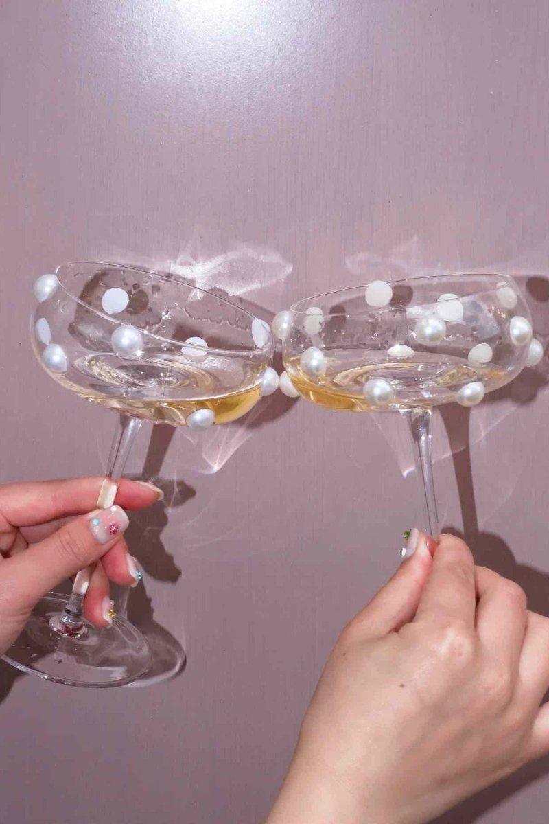 Mouth Blown Elegant Pearl Wine Glass, Retro Eclectic Cocktail Champagne Coupes