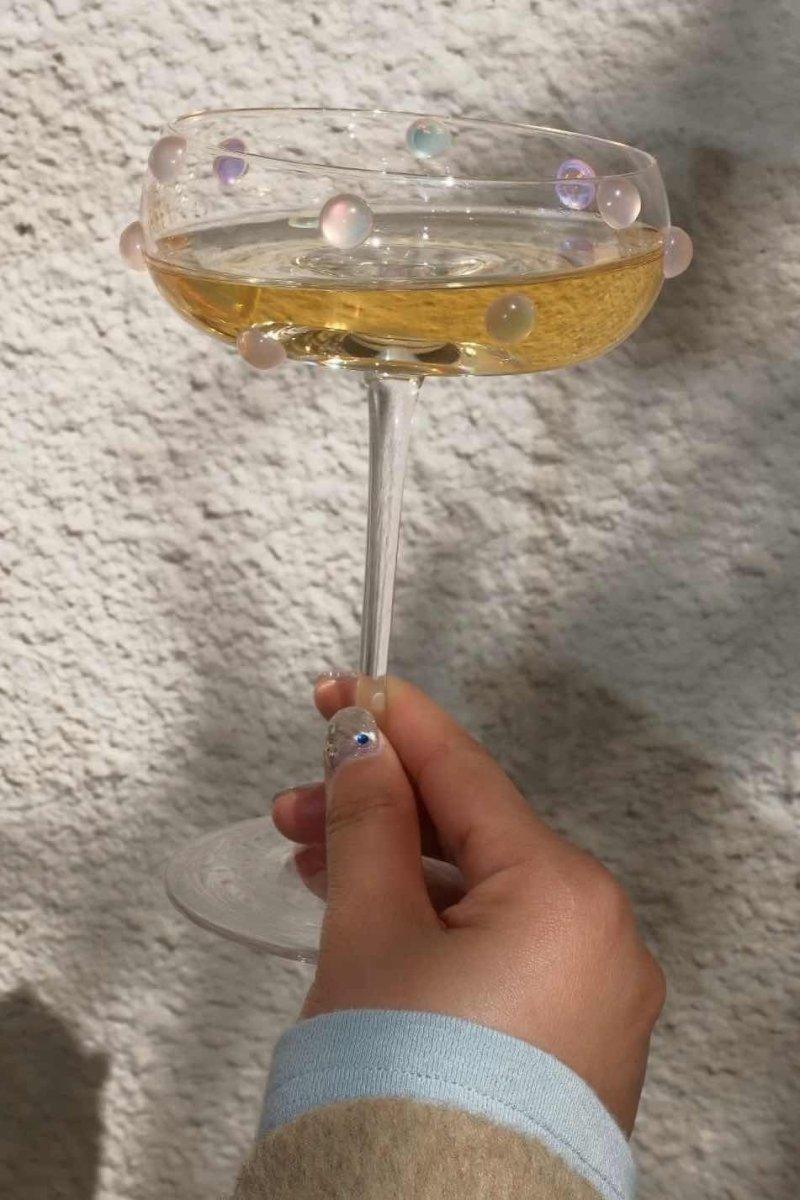 Mouth Blown Elegant Pearl Wine Glass, Retro Eclectic Cocktail Champagne Coupes