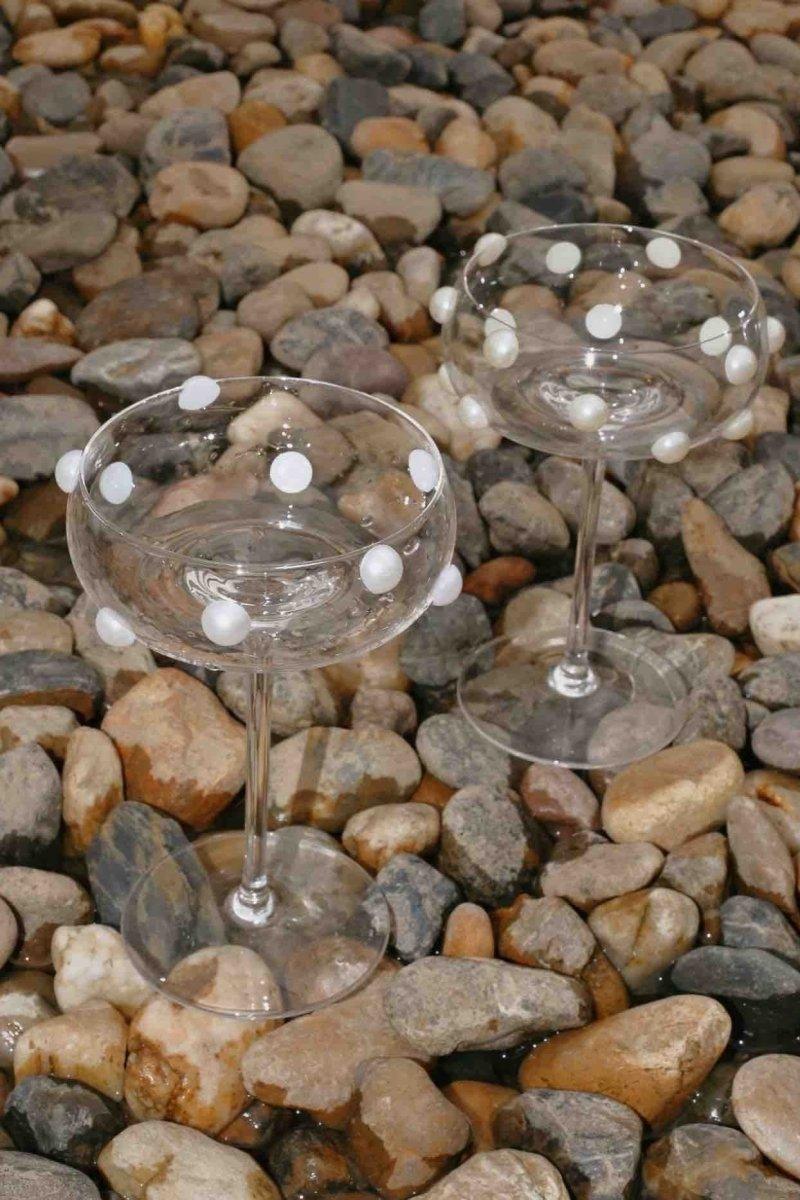 Mouth Blown Elegant Pearl Wine Glass, Retro Eclectic Cocktail Champagne Coupes