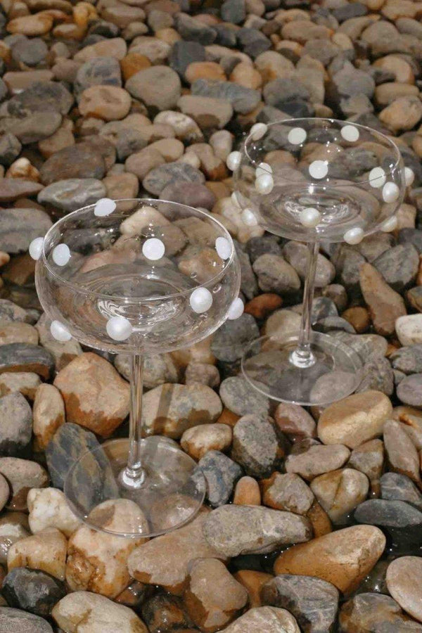 Mouth Blown Elegant Pearl Wine Glass, Retro Eclectic Cocktail Champagne Coupes