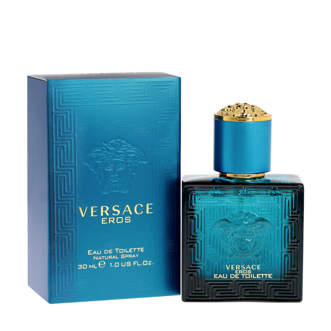 30ml Versace Eros perfume bottle and packaging on a white background