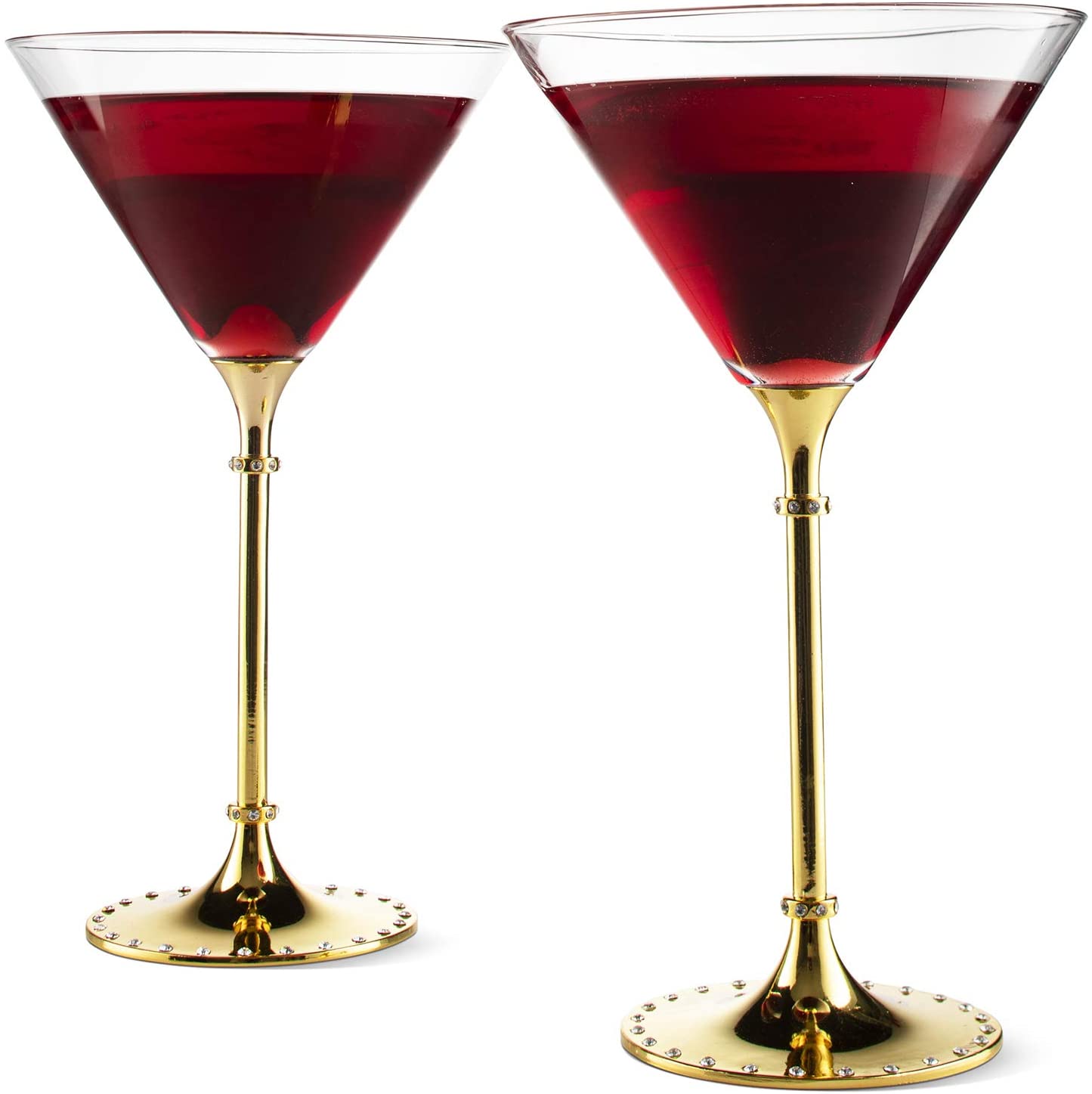 The Wine Savant Gold Cocktail, Martini & Champagne Glasses Rhinestone DIAMOND Studded, Cosmopolitan Elegant Crystal Glassware, Set of 2-10oz, 10