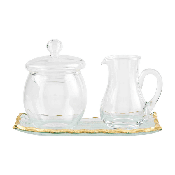 Mud Pie Gold Edge Glass Cream And Sugar Set