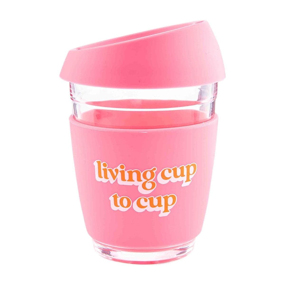 Mud Pie Glass Travel Mug Pink