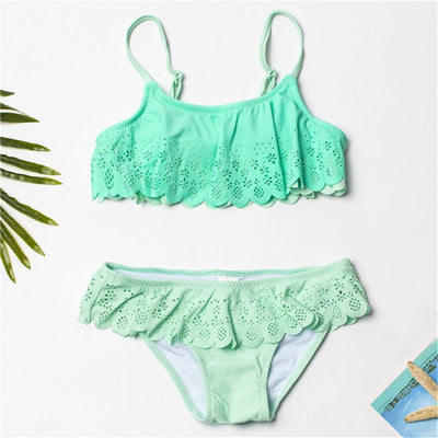 Multicolored Style  Girls Kids Swimwear Swimsuit Girls Two Piece Bikini Swimsuits Floral Bathing Suit For Kids Summer Beach Swimwear Summer Children Bathing Suit Kids Girls Bikini Set 2-14 Years