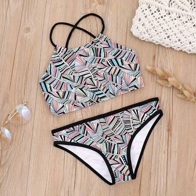 Multicolored Style  Girls Kids Swimwear Swimsuit Girls Two Piece Bikini Swimsuits Floral Bathing Suit For Kids Summer Beach Swimwear Summer Children Bathing Suit Kids Girls Bikini Set 2-14 Years