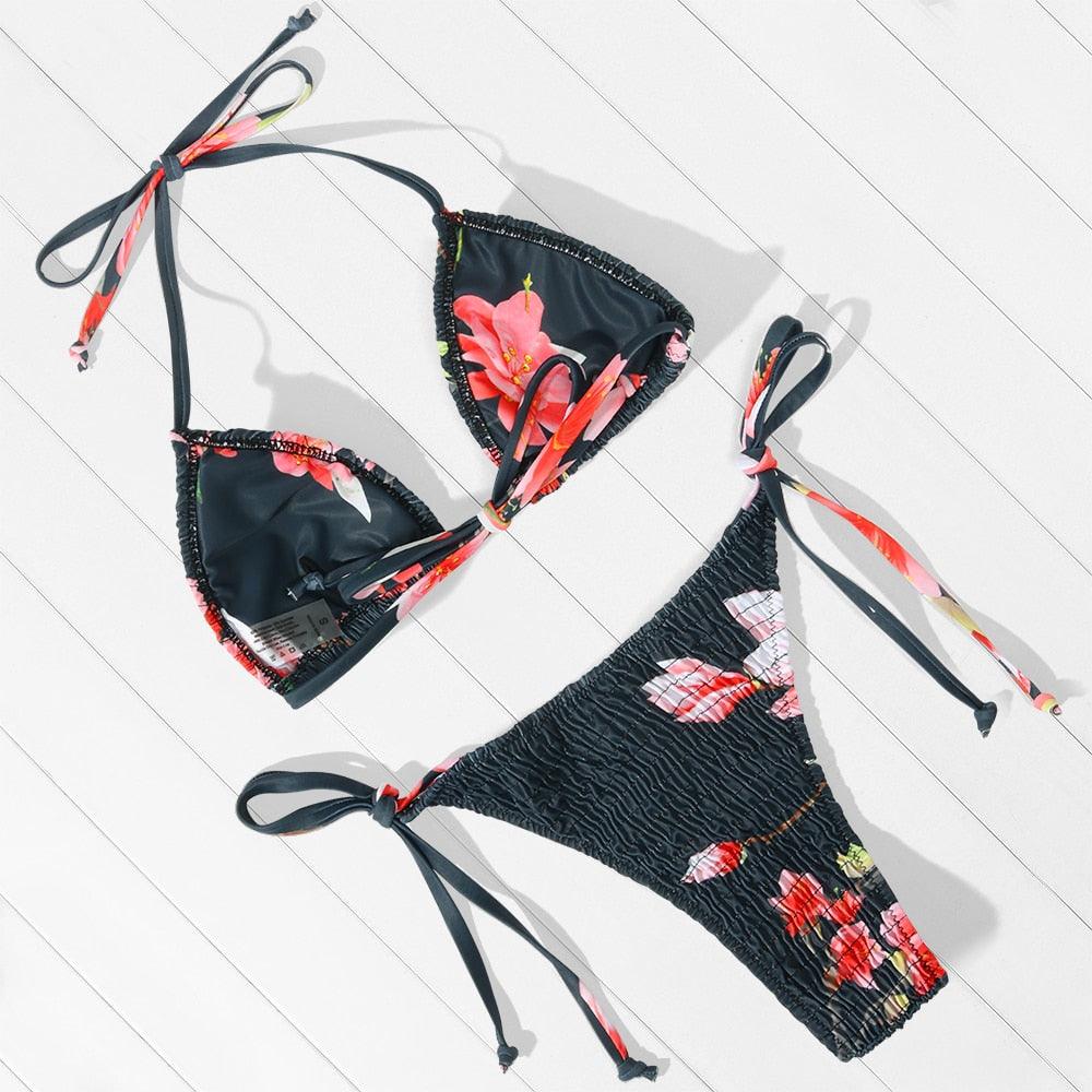 Multicolored Women Swimwear Modern Push Up Swimsuit Micro Bikinis Set Swimming Bathing Suit Beachwear Bikini Women's Bikini Set Two Piece Ribbed Padded Front Back Self-tie Triangle Bikini Lace Up Bottom