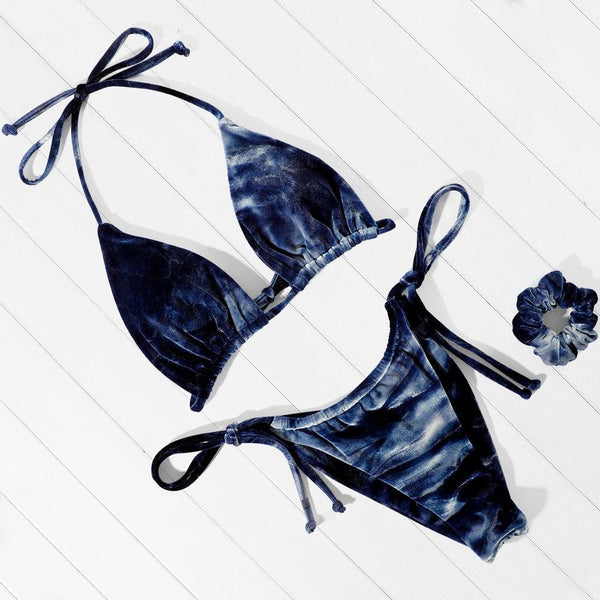 Multicolored Women Swimwear Modern Push Up Swimsuit Micro Bikinis Set Swimming Bathing Suit Beachwear Bikini Women's Bikini Set Two Piece Ribbed Padded Front Back Self-tie Triangle Bikini Lace Up Bottom