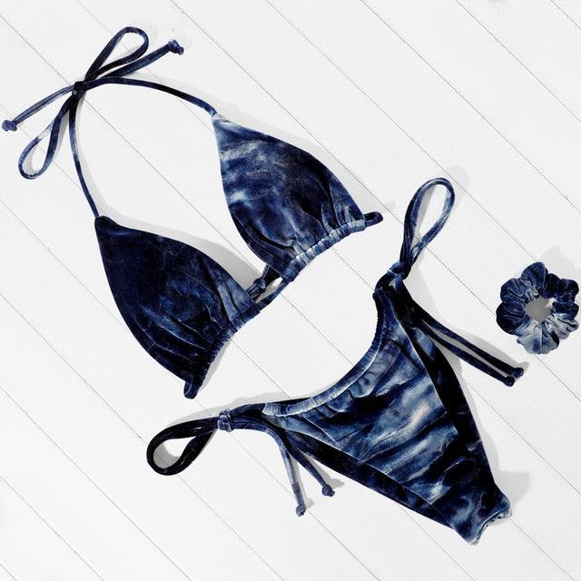 Multicolored Women Swimwear Modern Push Up Swimsuit Micro Bikinis Set Swimming Bathing Suit Beachwear Bikini Women's Bikini Set Two Piece Ribbed Padded Front Back Self-tie Triangle Bikini Lace Up Bottom