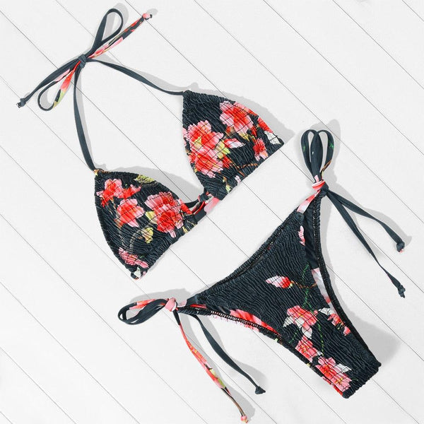 Multicolored Women Swimwear Modern Push Up Swimsuit Micro Bikinis Set Swimming Bathing Suit Beachwear Bikini Women's Bikini Set Two Piece Ribbed Padded Front Back Self-tie Triangle Bikini Lace Up Bottom