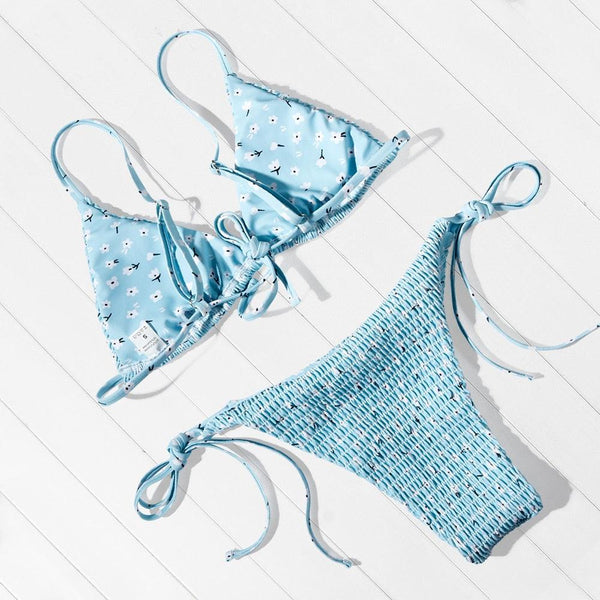 Multicolored Women Swimwear Modern Push Up Swimsuit Micro Bikinis Set Swimming Bathing Suit Beachwear Bikini Women's Bikini Set Two Piece Ribbed Padded Front Back Self-tie Triangle Bikini Lace Up Bottom