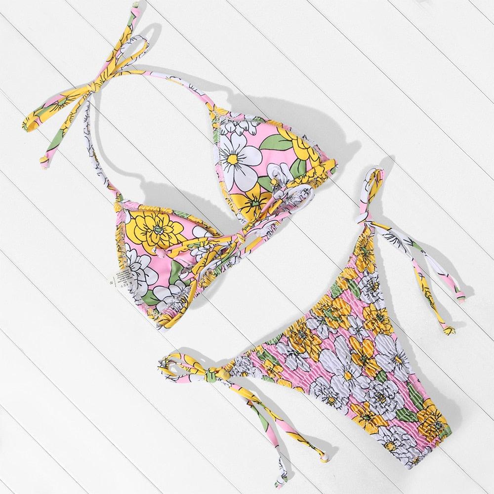 Multicolored Women Swimwear Modern Push Up Swimsuit Micro Bikinis Set Swimming Bathing Suit Beachwear Bikini Women's Bikini Set Two Piece Ribbed Padded Front Back Self-tie Triangle Bikini Lace Up Bottom