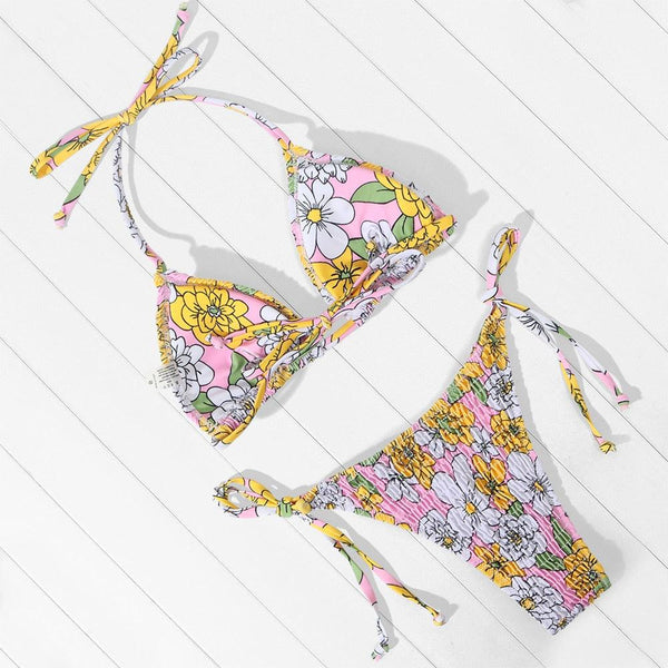 Multicolored Women Swimwear Modern Push Up Swimsuit Micro Bikinis Set Swimming Bathing Suit Beachwear Bikini Women's Bikini Set Two Piece Ribbed Padded Front Back Self-tie Triangle Bikini Lace Up Bottom