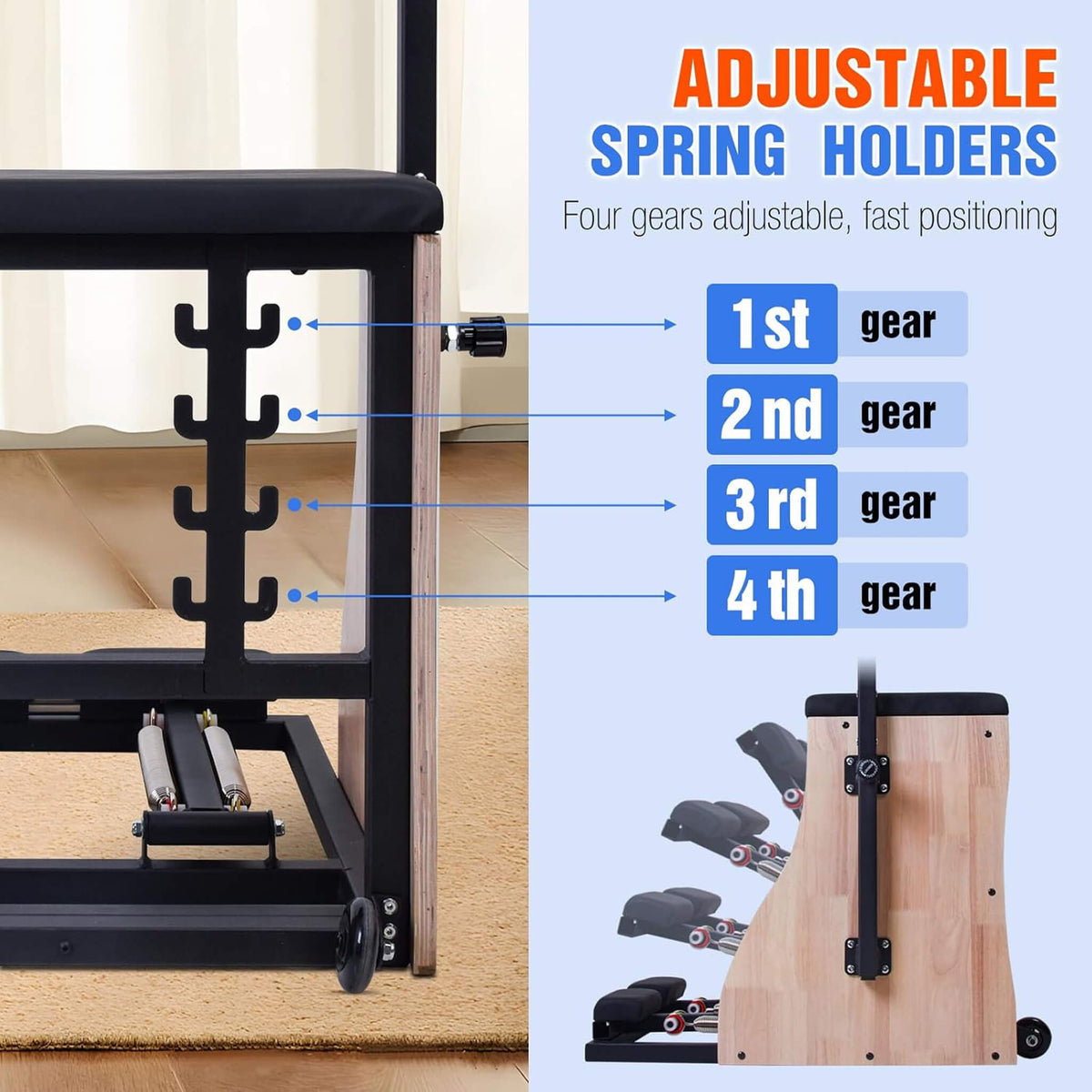 Multifunctional Solid Wood Pilates Reformer Chair With Adjustable Springs And Split Pedals (SAK27581)