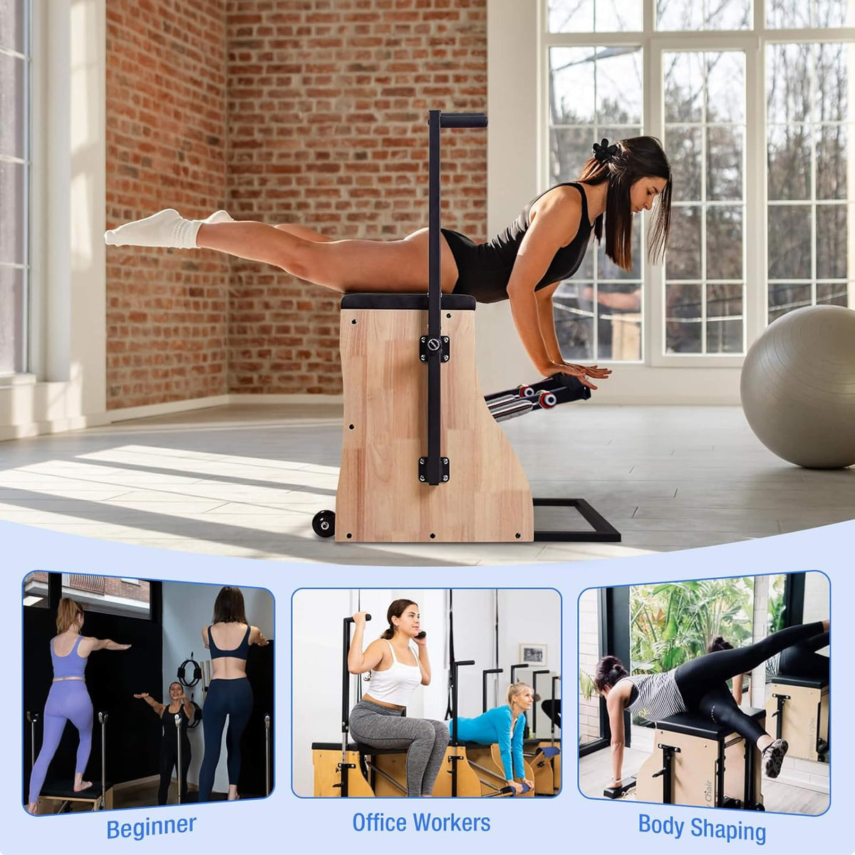 Multifunctional Solid Wood Pilates Reformer Chair With Adjustable Springs And Split Pedals (SAK27581)