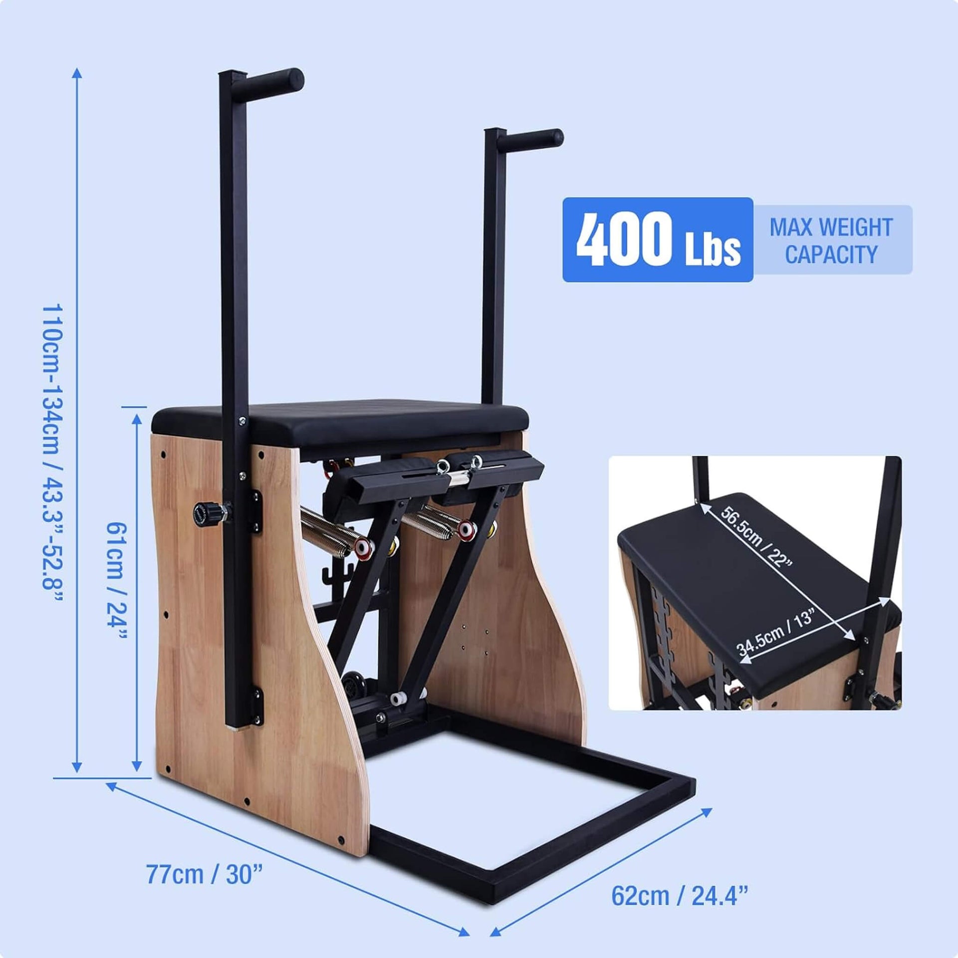 Multifunctional Solid Wood Pilates Reformer Chair With Adjustable Springs And Split Pedals (SAK27581)