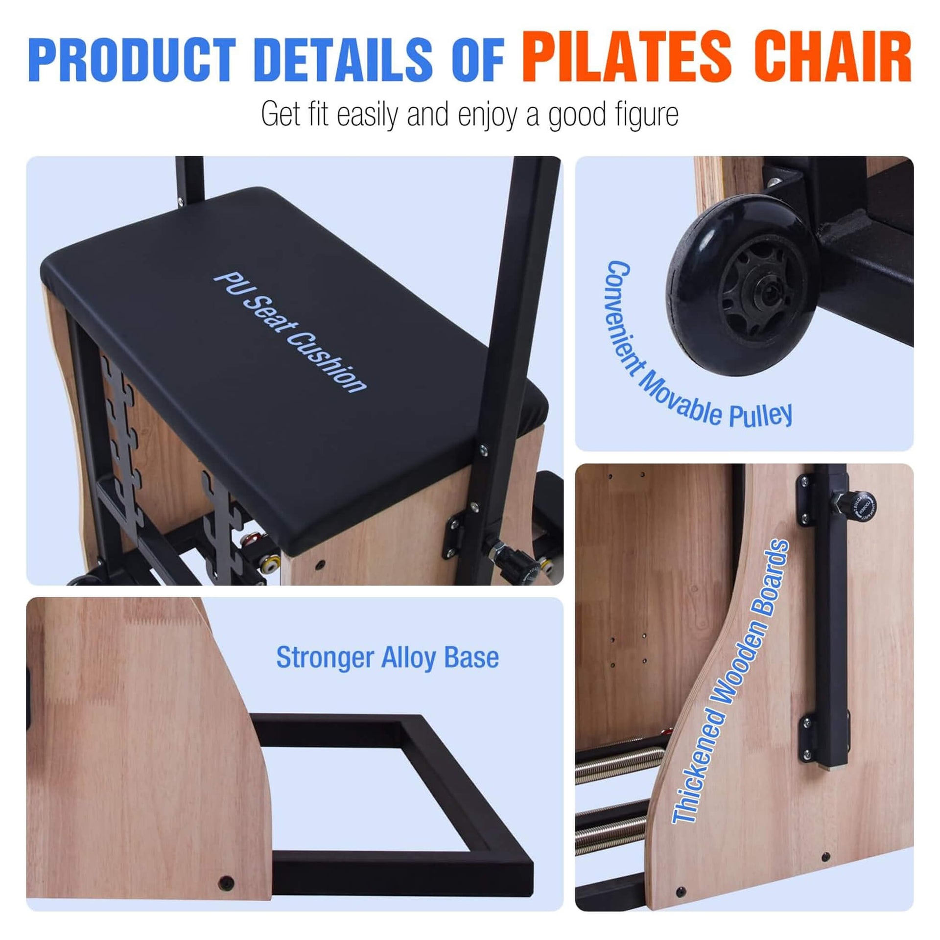 Multifunctional Solid Wood Pilates Reformer Chair With Adjustable Springs And Split Pedals (SAK27581)