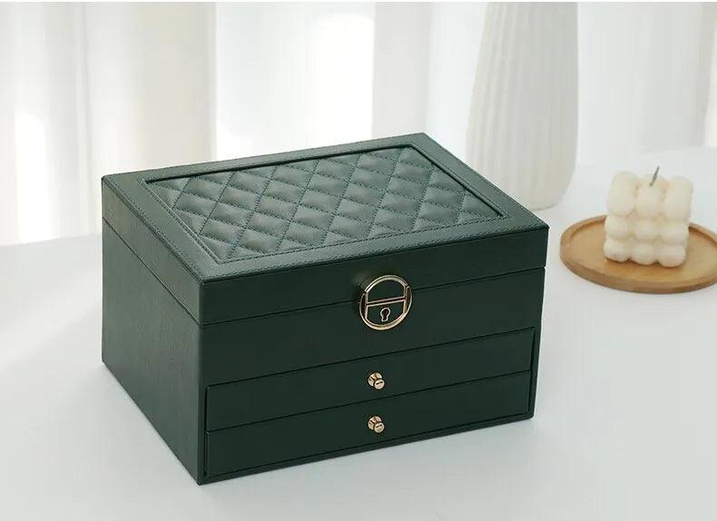 3 Layer Leather Jewelry Box Organizer Case with Compartments 23x17cm