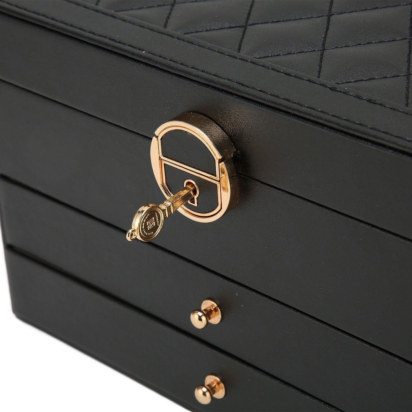 3 Layer Leather Jewelry Box Organizer Case with Compartments 23x17cm
