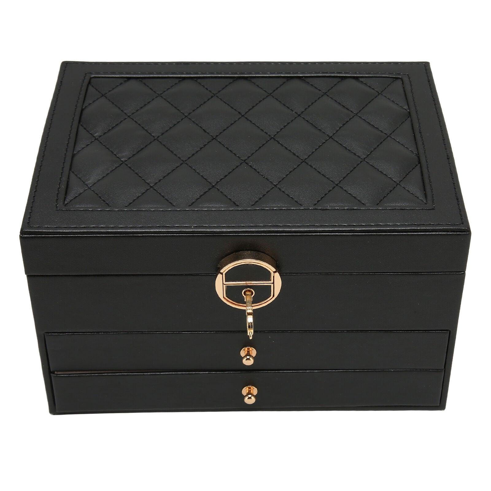 3 Layer Leather Jewelry Box Organizer Case with Compartments 23x17cm