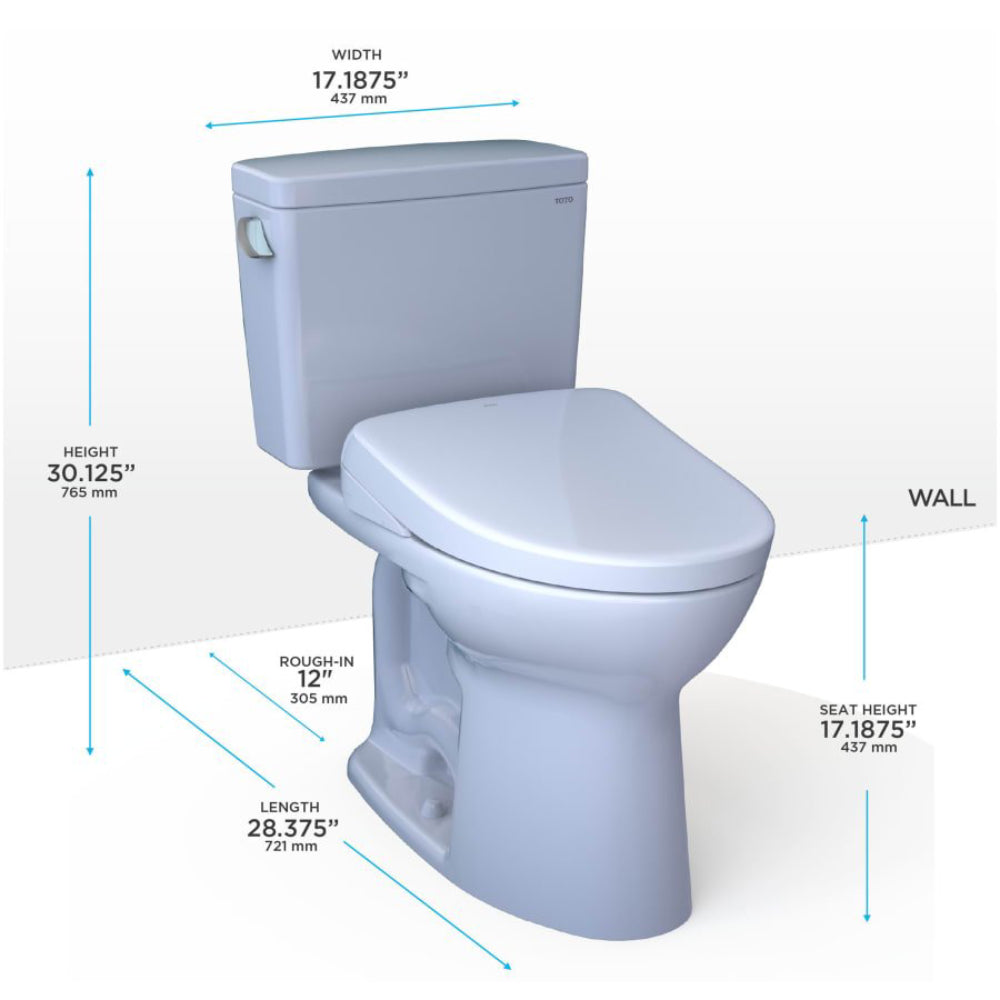[MW7764726CEG#01] TOTO Drake 1.28 GPF Two Piece Washlet Elongated Toilet Seat With S7 Heated Bidet Seat  And EWater+ (SAK52645)