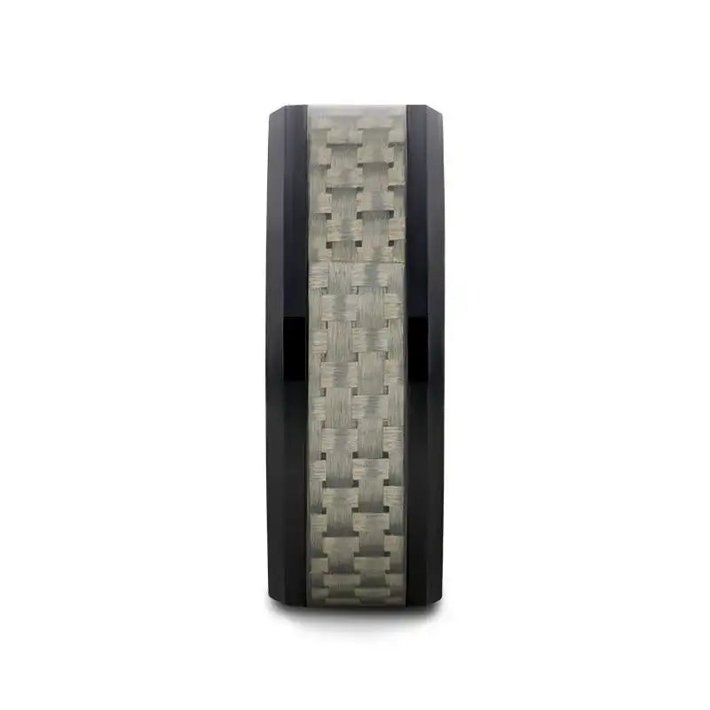 MYSTIQUE Beveled White Carbon Fiber Inlaid Ceramic Ring - 8mm