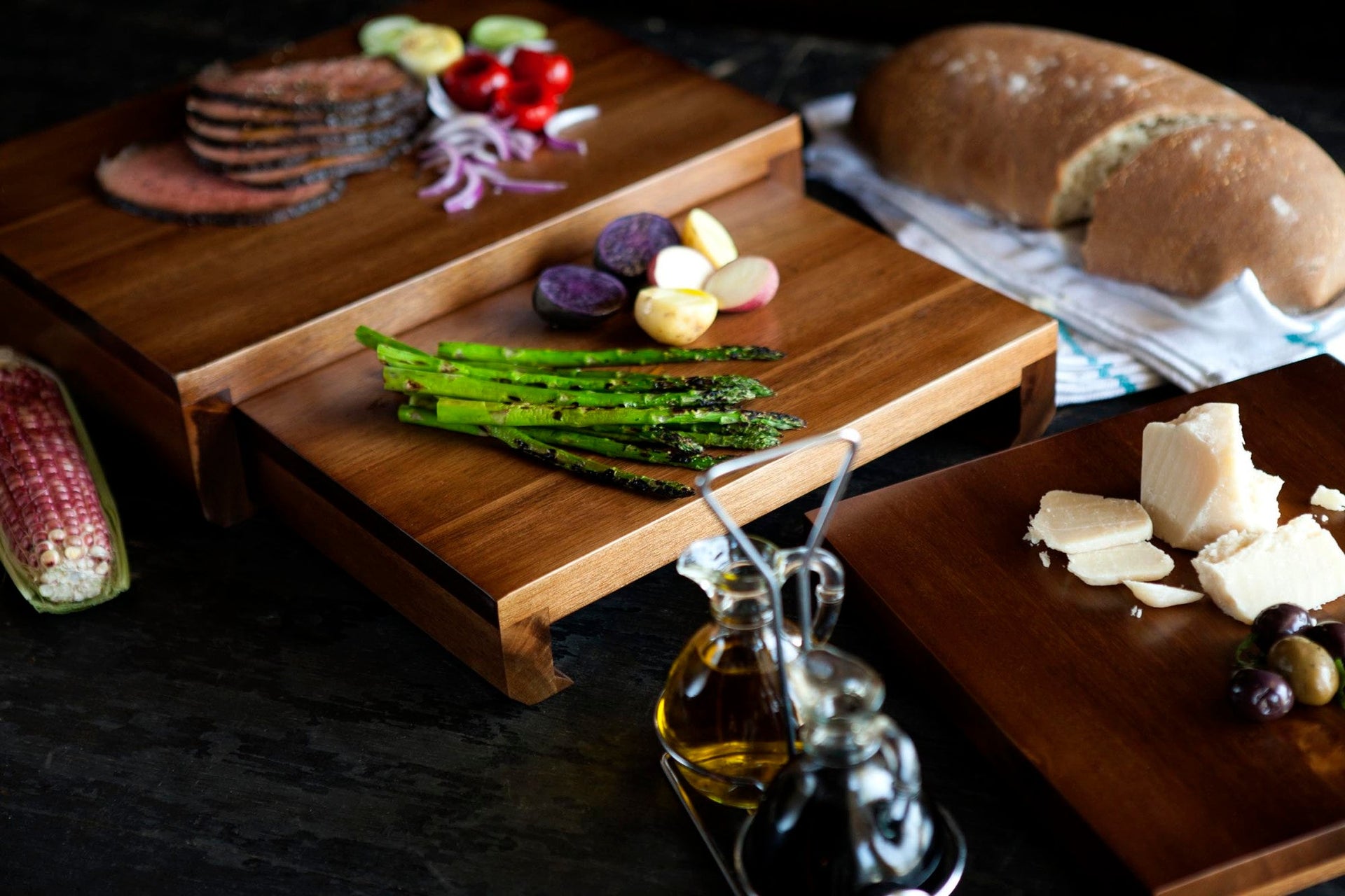 Etage Set Of 3 Acacia Serving Pedestals