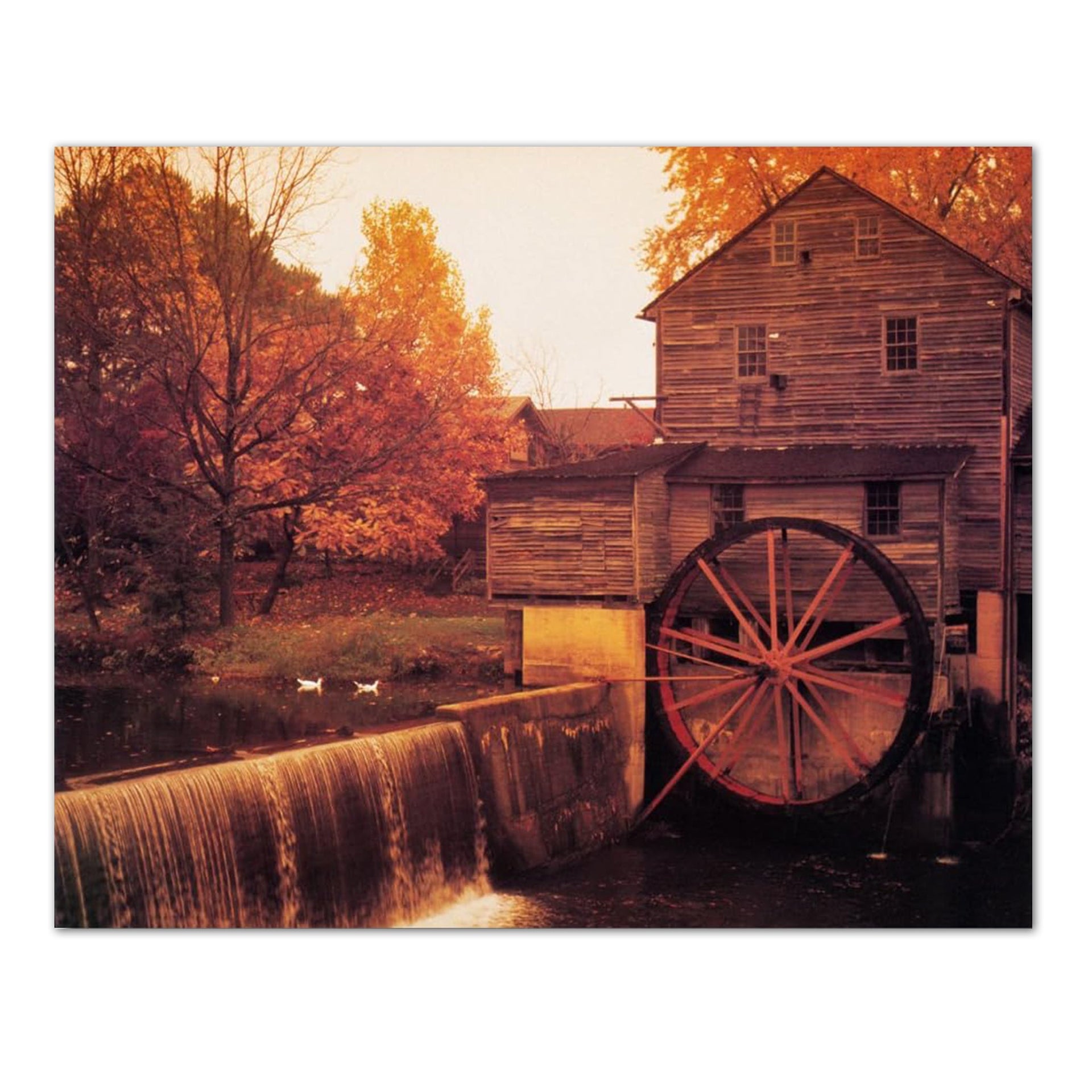 Wood Mill Art Print – Vintage Two Story Mill Photo with Water Wheel 8x10 Wall Art