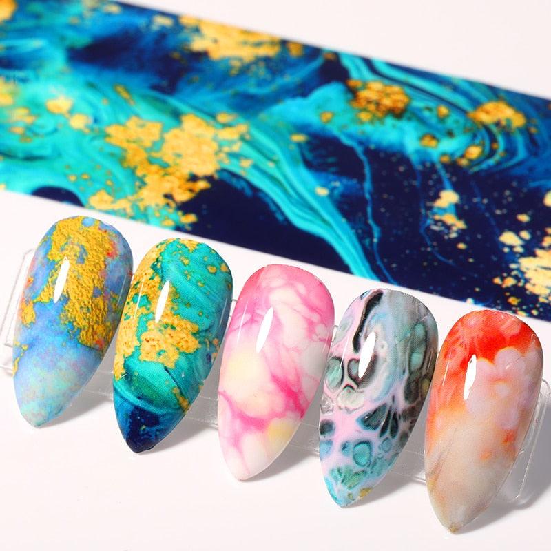 Nail Foils Marble Flower Series Iridescent Nail Art Transfer Sticker Paper Slider Nail Water Decal Design Manicures Decorations  Art Manicures Decoration New Gold Nail Transfer Foils for Nail Arts Nails Supply Holographic Effect Nail Art Foil Stickers Hol
