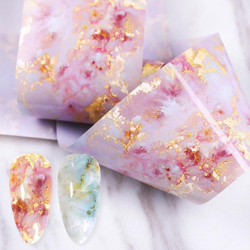 Nail Foils Marble Flower Series Iridescent Nail Art Transfer Sticker Paper Slider Nail Water Decal Design Manicures Decorations  Art Manicures Decoration New Gold Nail Transfer Foils for Nail Arts Nails Supply Holographic Effect Nail Art Foil Stickers Hol