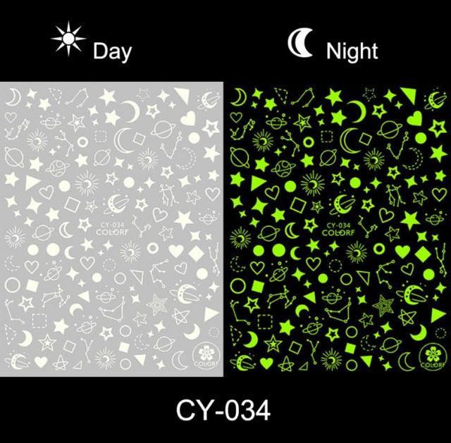 Nail Stickers Back Glue Fluorescent Light Flame Butterfly Moon Love Pattern Designs Nail Decal Decoration Tips For Beauty Salons Glow in Dark Nail Stickers Self-Adhesive Nail Art Decals Butterfly Flower Star Heart Nail Strips Glow Dark Nail Art Manicure