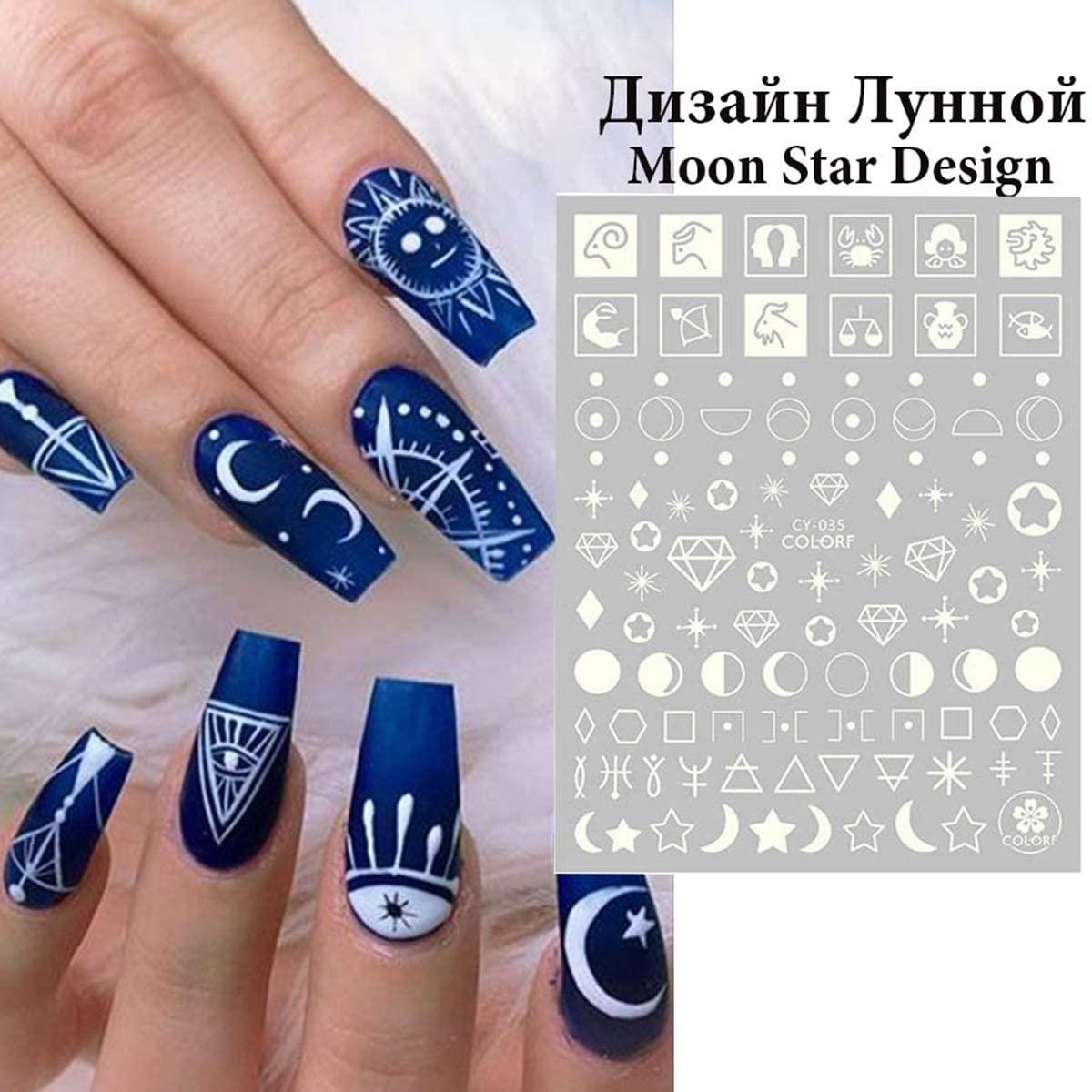 Nail Stickers Back Glue Fluorescent Light Flame Butterfly Moon Love Pattern Designs Nail Decal Decoration Tips For Beauty Salons Glow in Dark Nail Stickers Self-Adhesive Nail Art Decals Butterfly Flower Star Heart Nail Strips Glow Dark Nail Art Manicure