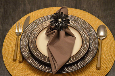 Vibhsa Black Floral Napkin Rings | Set of 4, Pearl Accents, Handcrafted
