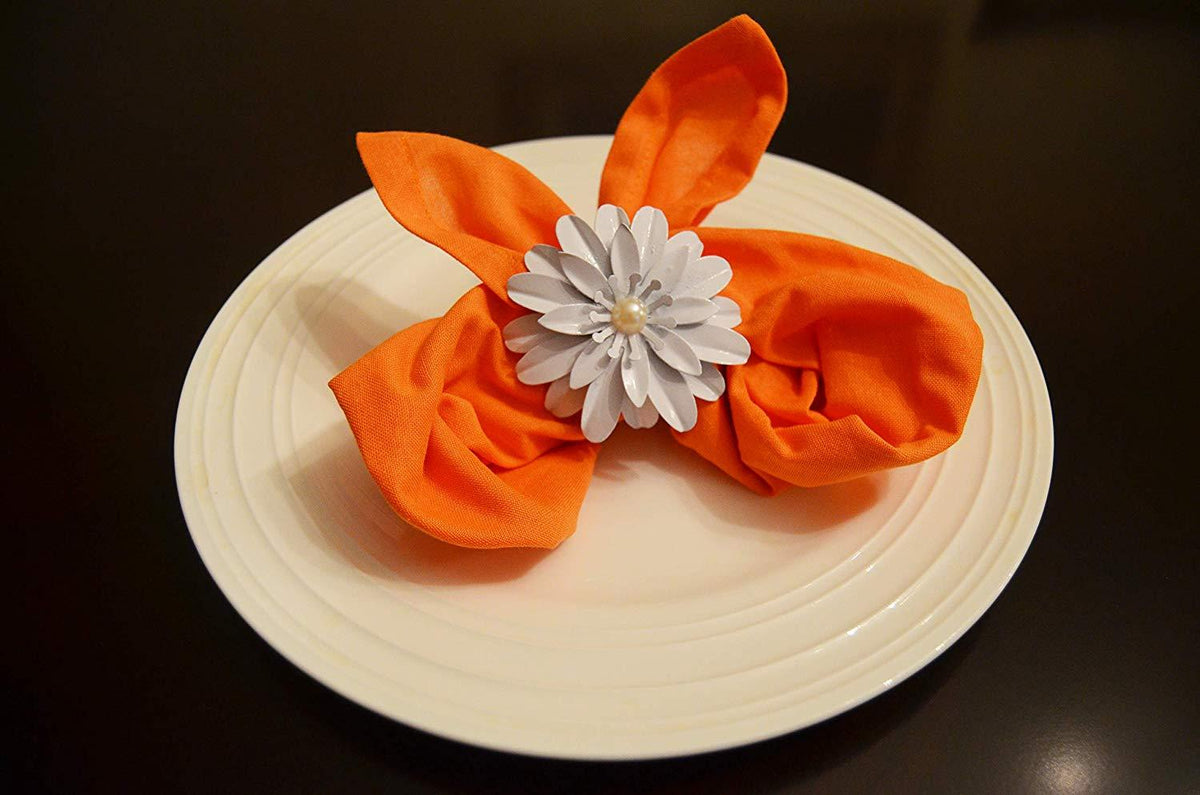 Vibhsa White Floral Napkin Rings | Set of 4, Pearl Accents, Handmade