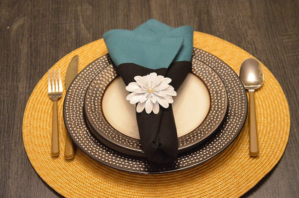 Vibhsa White Floral Napkin Rings | Set of 4, Pearl Accents, Handmade