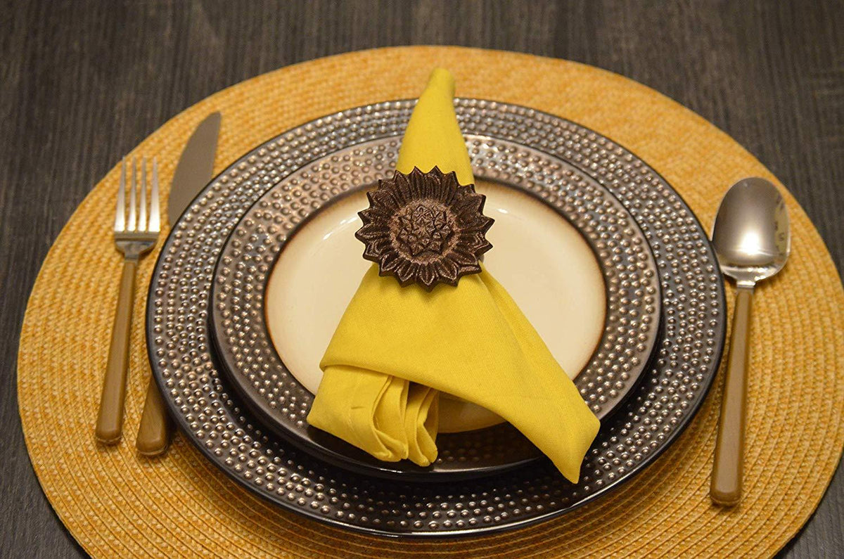 Vibhsa Antique Sunflower Napkin Rings | Set of 4, Handcrafted Aluminum