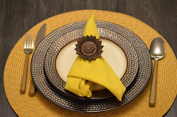 Vibhsa Antique Sunflower Napkin Rings | Set of 4, Handcrafted Aluminum