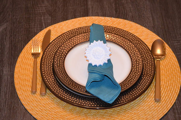 Vibhsa White Sunflower Napkin Rings | Set of 4, Handcrafted Aluminum