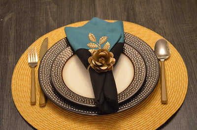 Vibhsa Gold Rose Napkin Rings | Set of 4, Handcrafted